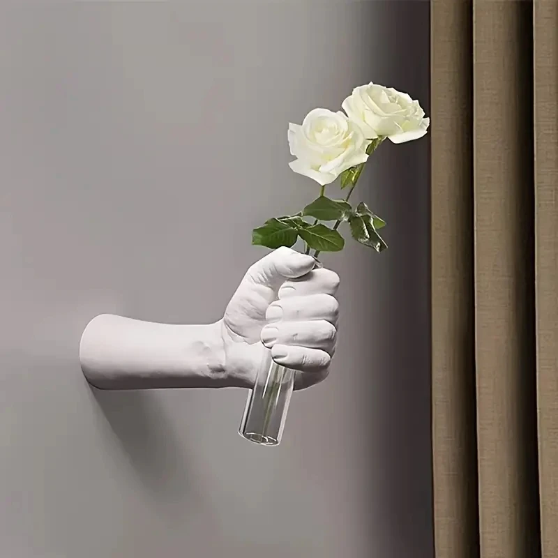 مزهرية حائط من الراتنج بتصميم هندسي حديث، مزهرية مثبتة على الحائط، زهور زخرفية مصنوعة يدويًا لتزيين الغرفة، مزهرية فنية لتزيين الزهور