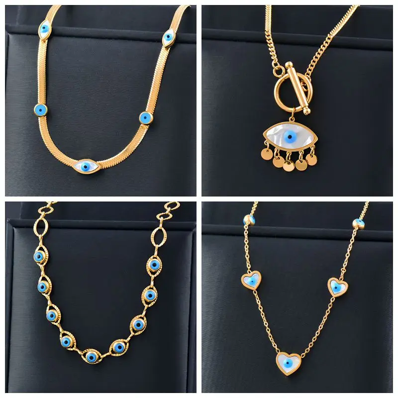 

316L Stainless Steel Evil Eye Women's Necklace 2022 New Trend Europe and America Retro Fashion Clavicle Chain Necklaces Jewelry