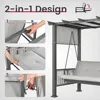 2 in 1 Design Porch Swing with Canopy,  Adjustable Curtains, Outdoor Patio Swing Chair for Garden, 3-Seat Patio Swing Bed 3