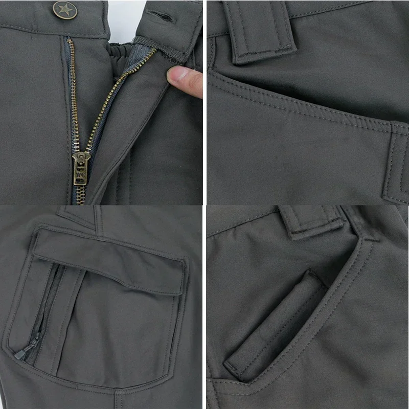 Tactical Pants Men Soft Shell Fleece Windproof Waterproof Camo Combat Trousers S-4XL Multi pockets Wear-resistant Trekking Pants 2