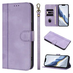 Lanyard Classic Leather Wallet Case with Wrist Strap and Flip Cover for Oukitel C61 (Purple)