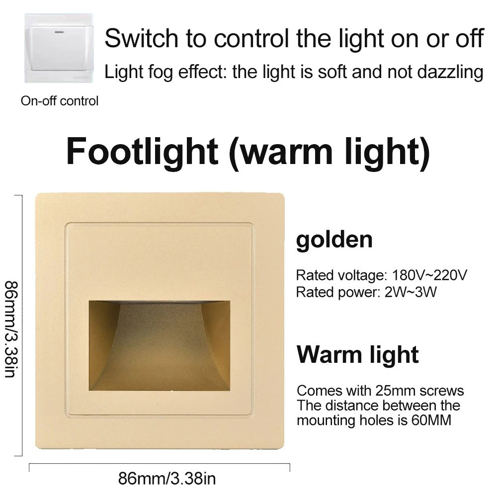 Interruptor de lámpara de pared Led para empotrar, luz de caja de escalera de Control, lámpara de paso de AC85-265V, iluminación de pasillo, iluminación de pared interior