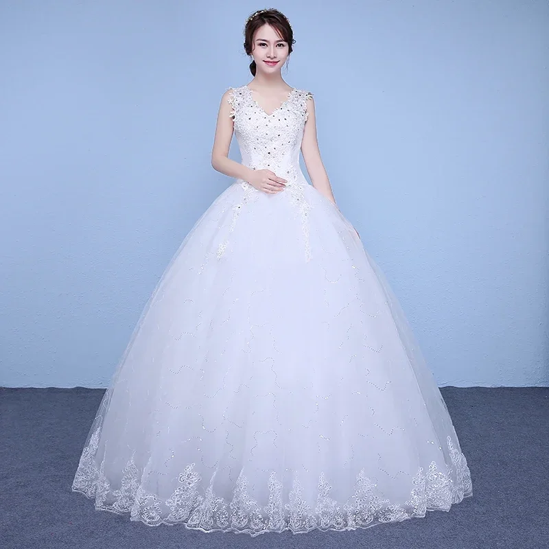 Wedding Dresses V-neck Floor Length Princess Bride Ball Gowns