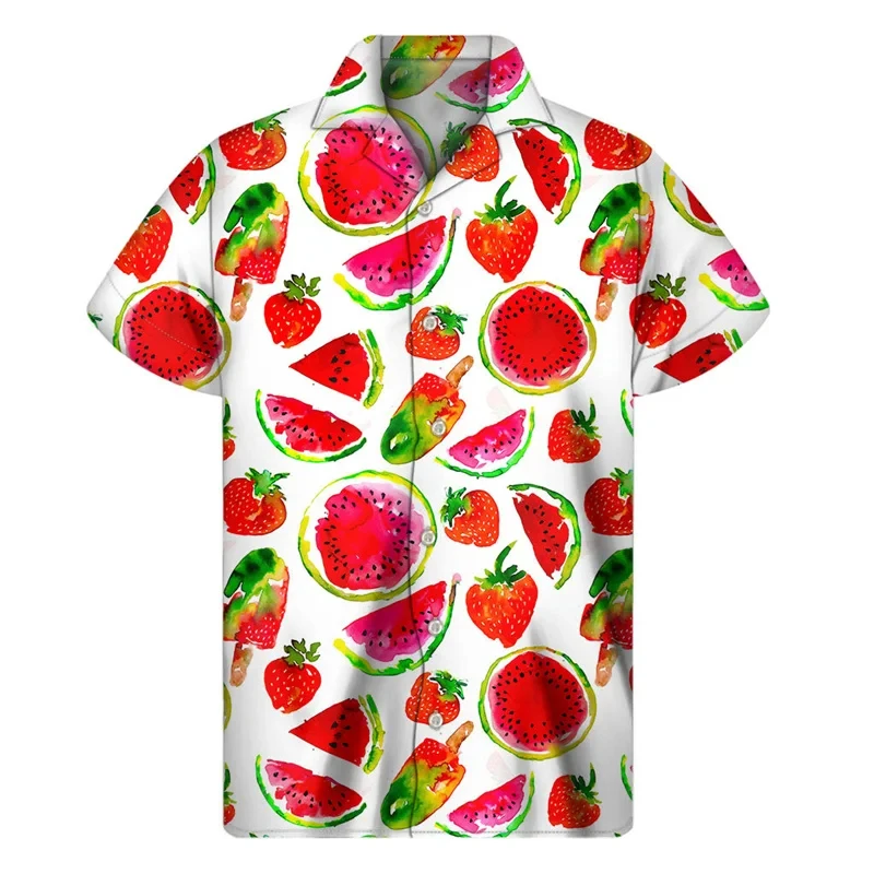 3d Printed Tropical Watermelon Graphic Hawaiian Shirts for me Summer Short Sleeves Button up Shirts Men Clothes Lapel Blouse 3