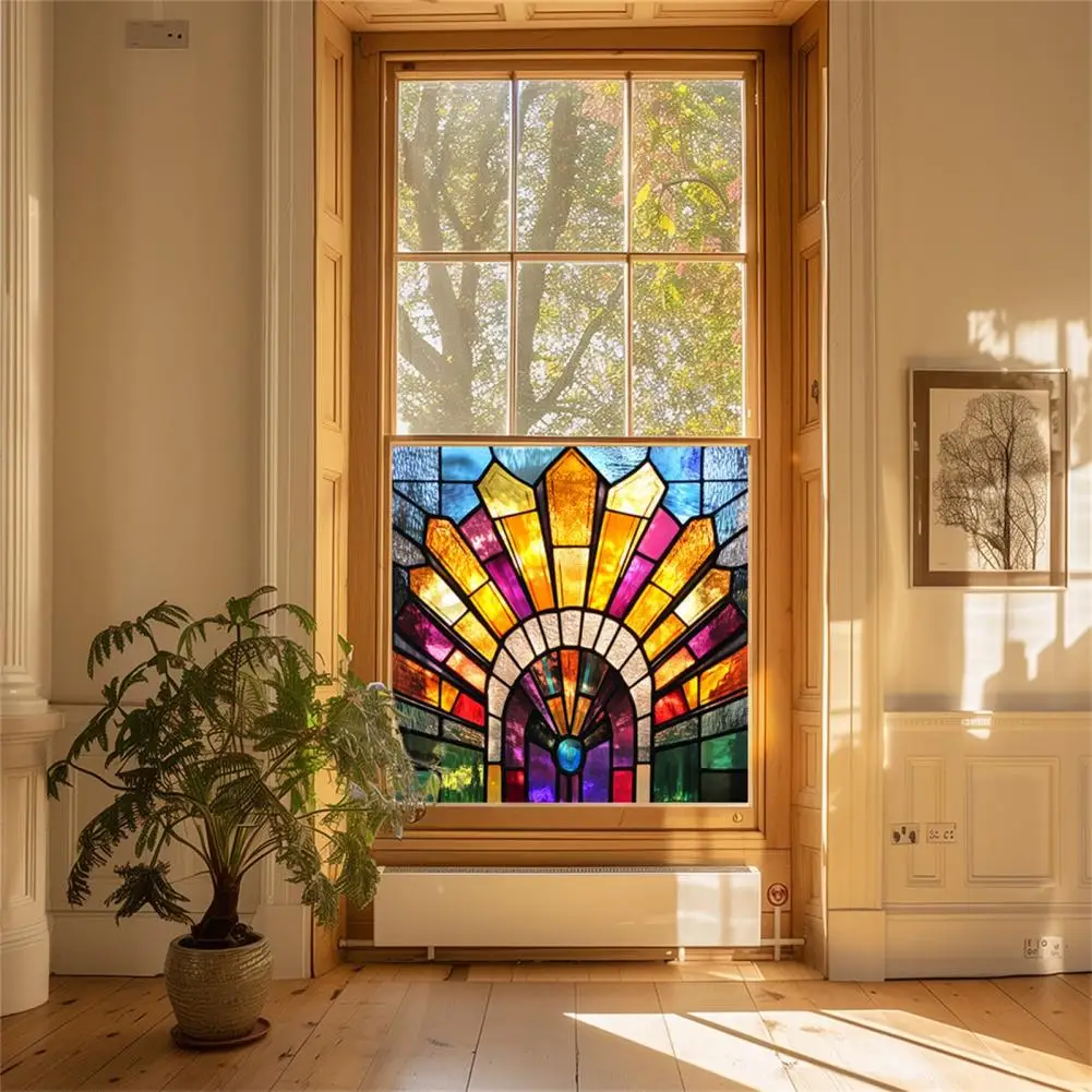 50*50cm Window Film Stained Glass Static Window Film Privacy Protection Sun Blocking Glass PVC Home Office Covering window stickers