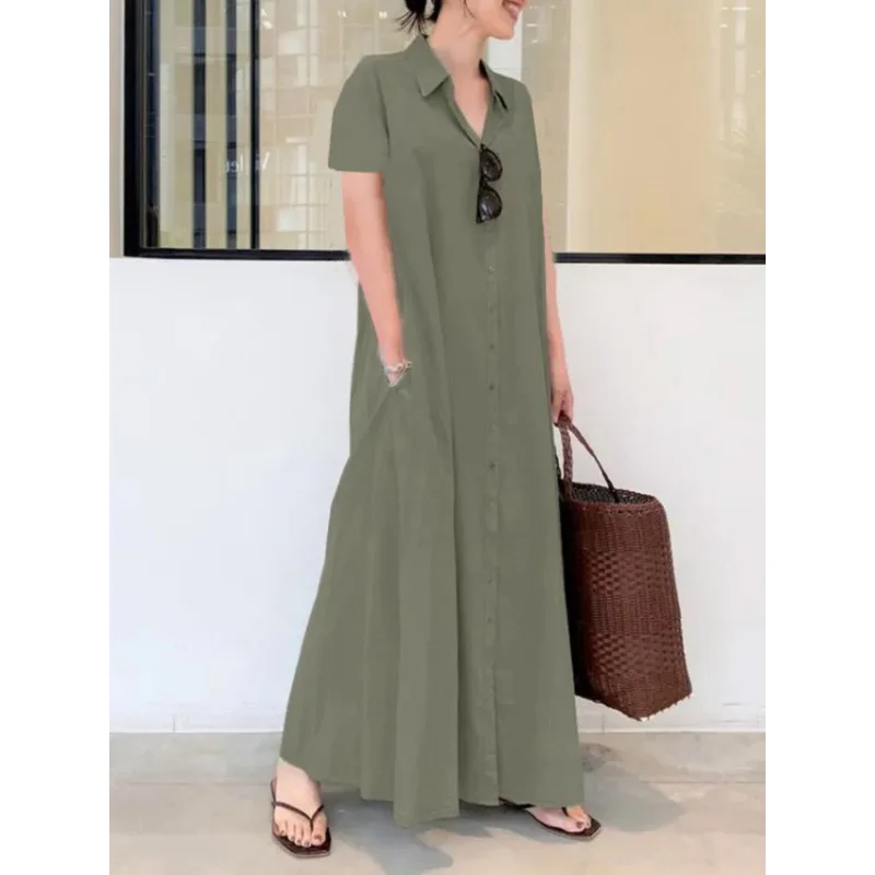 

Sandro Rivers Summer New In Dresses for Women 2023 Korean Fashion LOOSE Short Sleeve Vintage Robe Oversize Casual Streetwear Lo