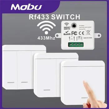 86 Wireless Smart RF 433Mhz    100-220V  Wall Panel  with Remote Control Mini Relay Receiver  Home Led Light Lamp Switch