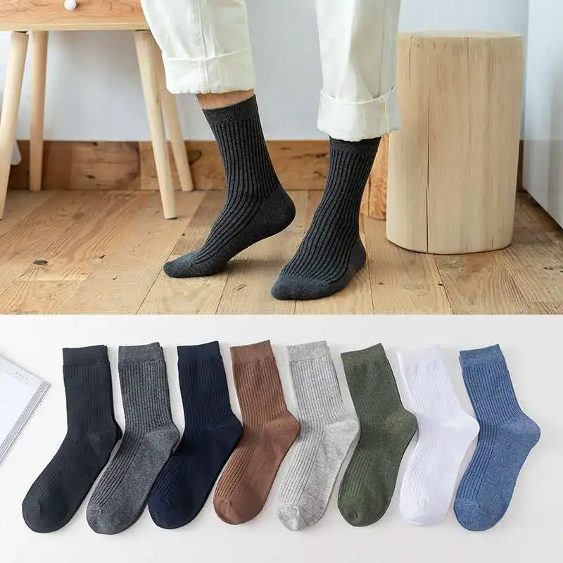 

Men's autumn and Winter Classic striped mid tube men socks White Black versatile solid color cotton man meia mens Sox calcetines