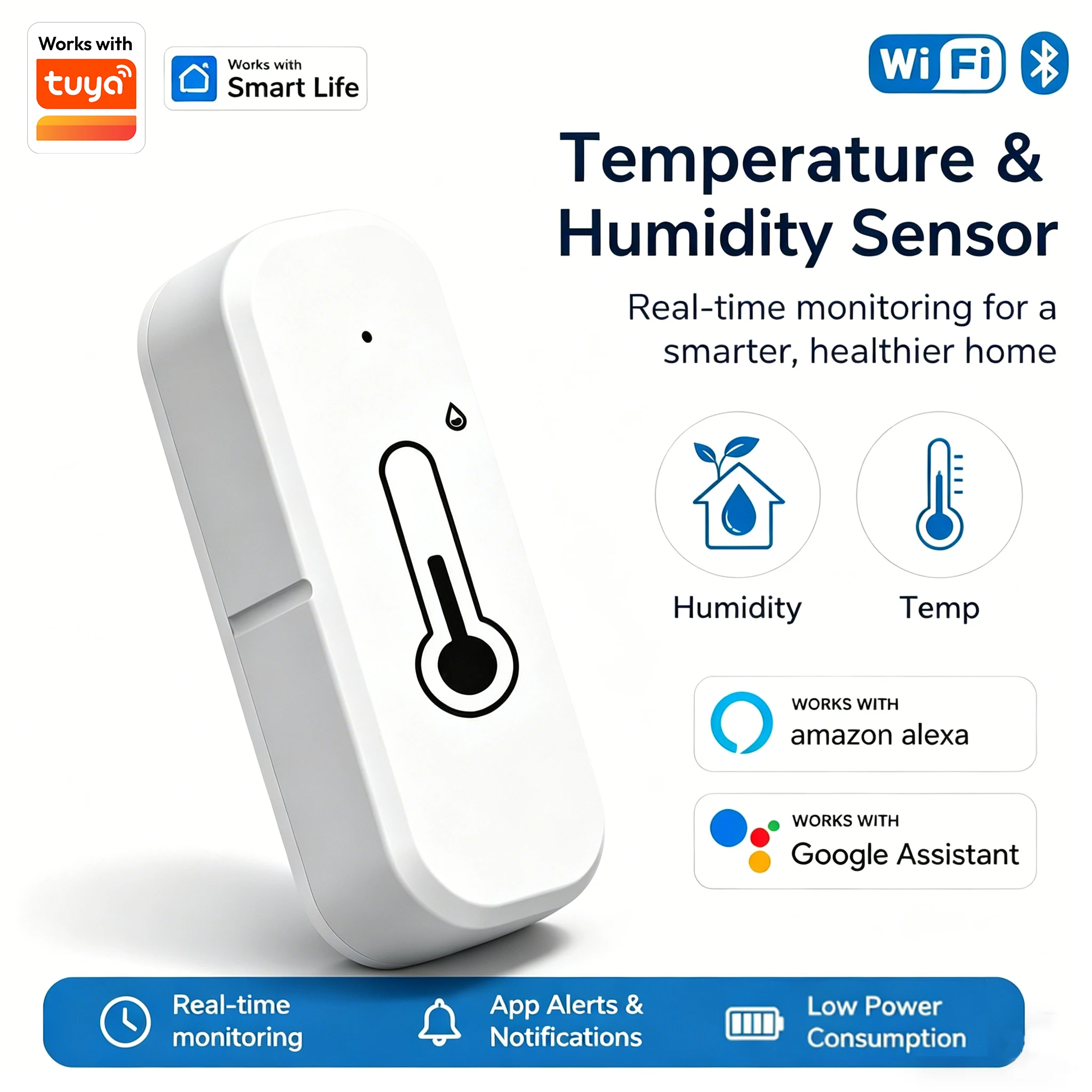 Tuya WiFi 블루투스 온도 습도 센서 스마트 홈 장면 연동 실내 모니터 APP 음성 제어 Alexa Google