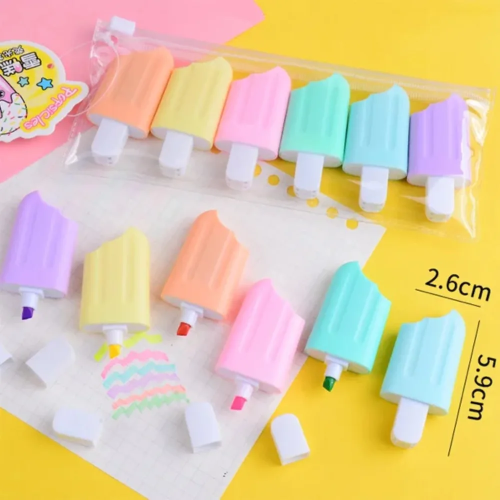6Pcs/Lot Kawaii Glitter Marker Pens Cartoon Ice Cream Mini Graffiti Marker Paint Pen Office Highlighters