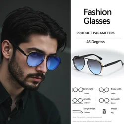 Vintage 2025 Retro Metal Frame Sunglasses for Men - Light Luxury Workplace Eyewear (Grey blue)