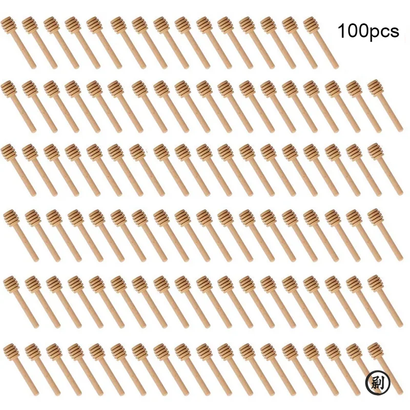 Honey Stir Bar Mixing Handle Jar Spoon 100Pc Wood Dipper Honey Long Stick Supplies Kitchen Tools wood honey spoons