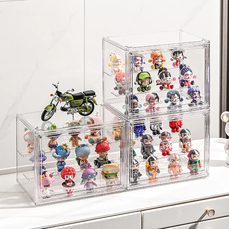 Acrylic Transparent Display Stand Blind Box Storage Box Dustproof Handmade Anime Car ModelStorage Box POP-MART Figures Organizer