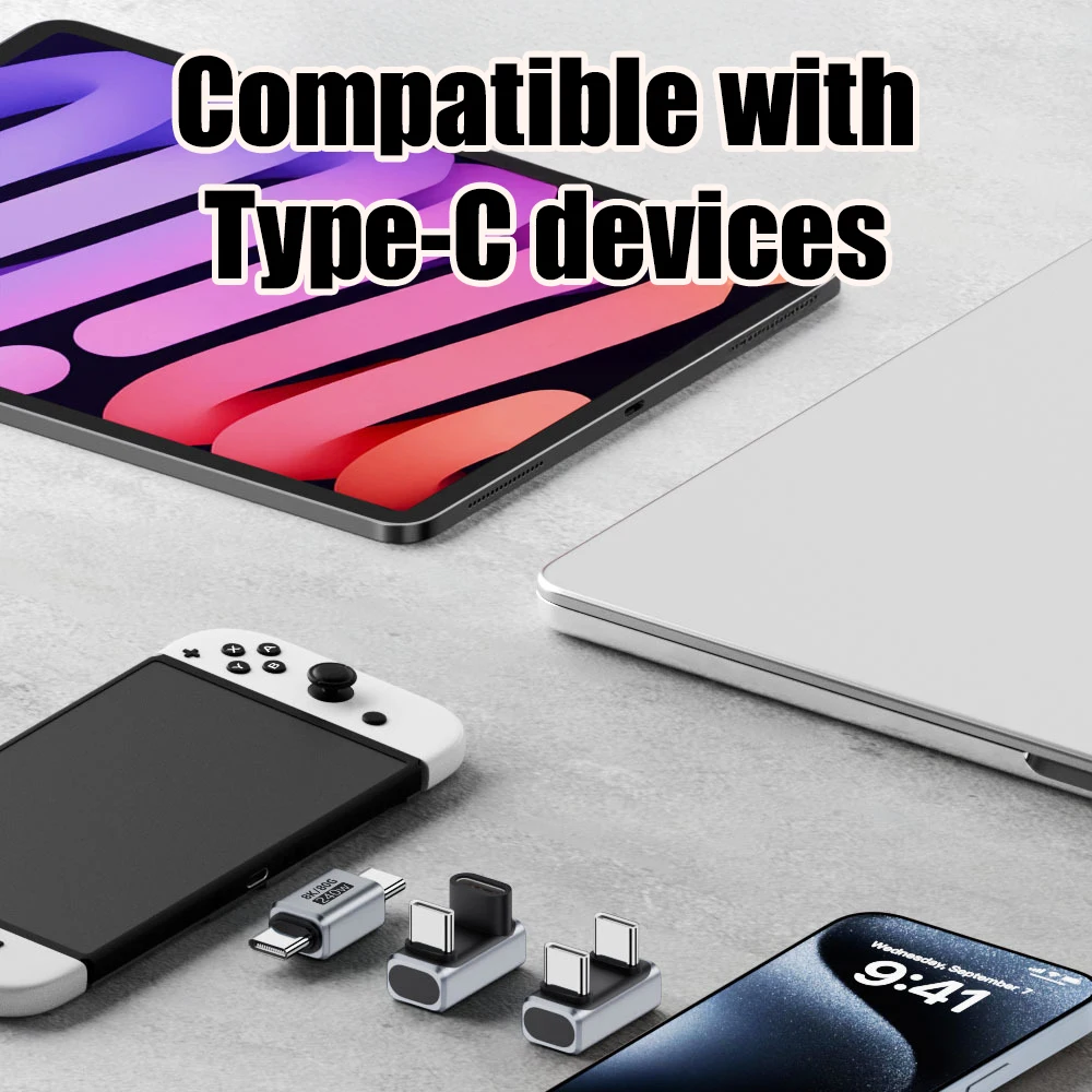 U자형 PD240W USB C 어댑터 8K@60Hz 80Gbps 180도 USB C 암-수 어댑터 커넥터 썬더볼트 4/3 스위치 노트북용