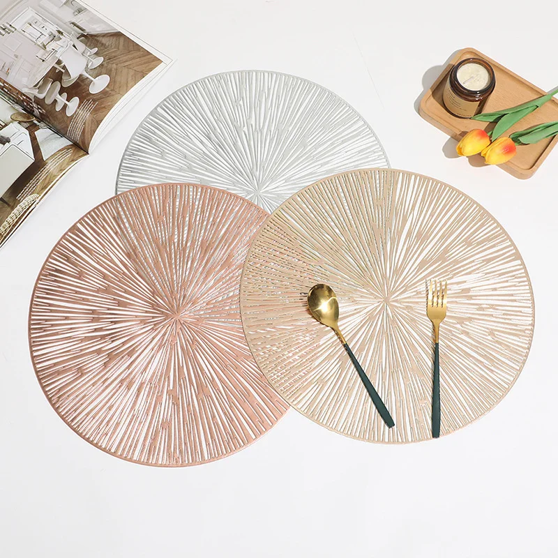

15”European Style Round Hollowing Out Heat Insulation Mat Fireworks Tea Table Decorate Hotels Hot Stamping Placemats