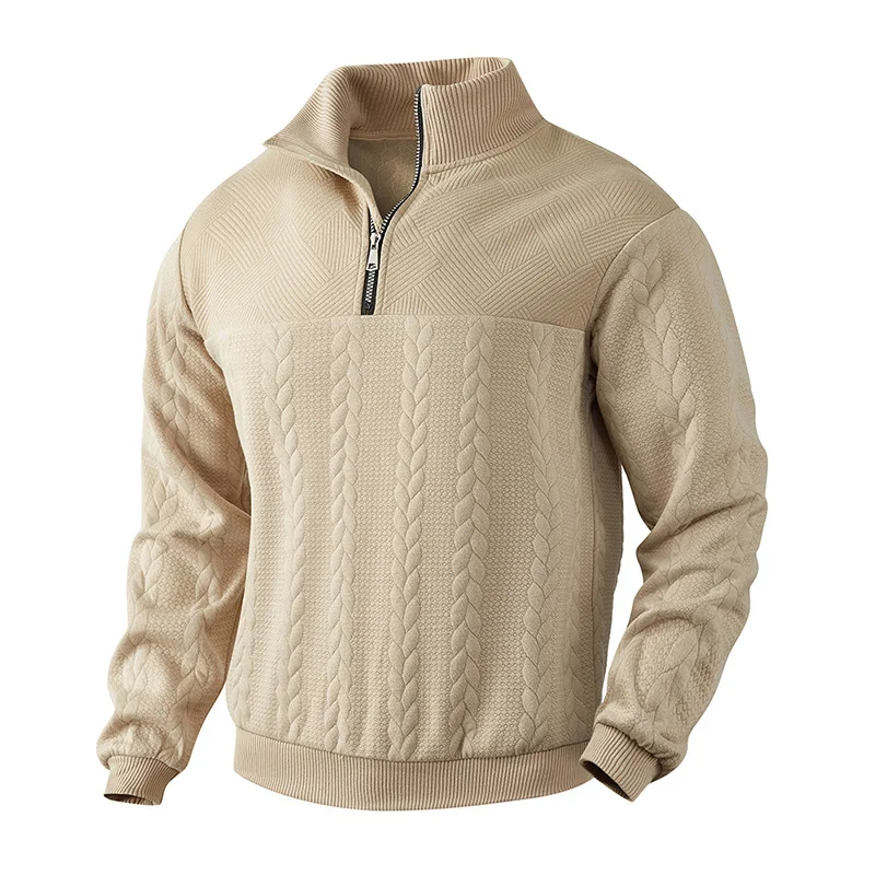Men's Sweater Pullover Elegant Warm Zipper Loose Casual Long Sleeves