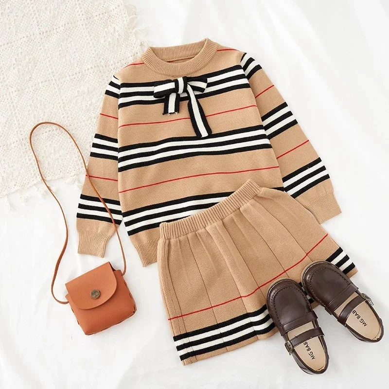 Spring Autumn Girls 2 Pieces Knitted Suit Top + skirt Fall Sets kids clothing set girls clothing set