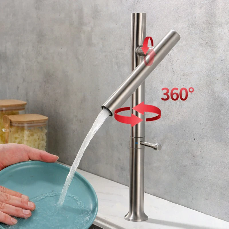 360 Rotation Ceramic Valve Folding Sink Kitchen Faucet 304 Stainless Steel Mixer Water Cold Hot Taps Single Handle