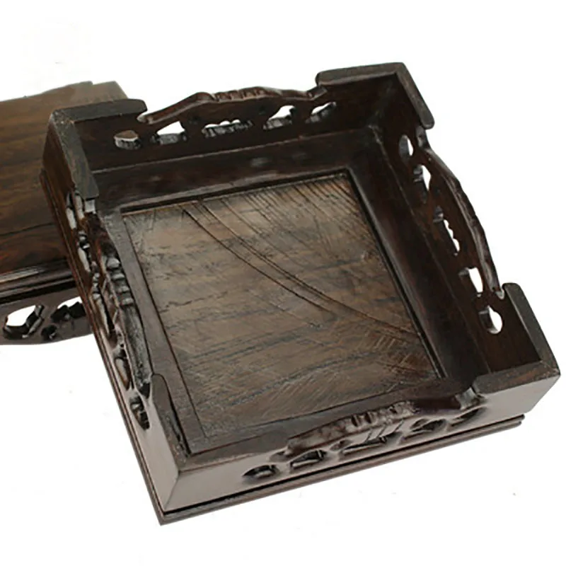 Redwood Carved Ornamental Ornamental Stone Base, Jade Seals, Solid Wood, Square Stone Base, Wooden Pallet