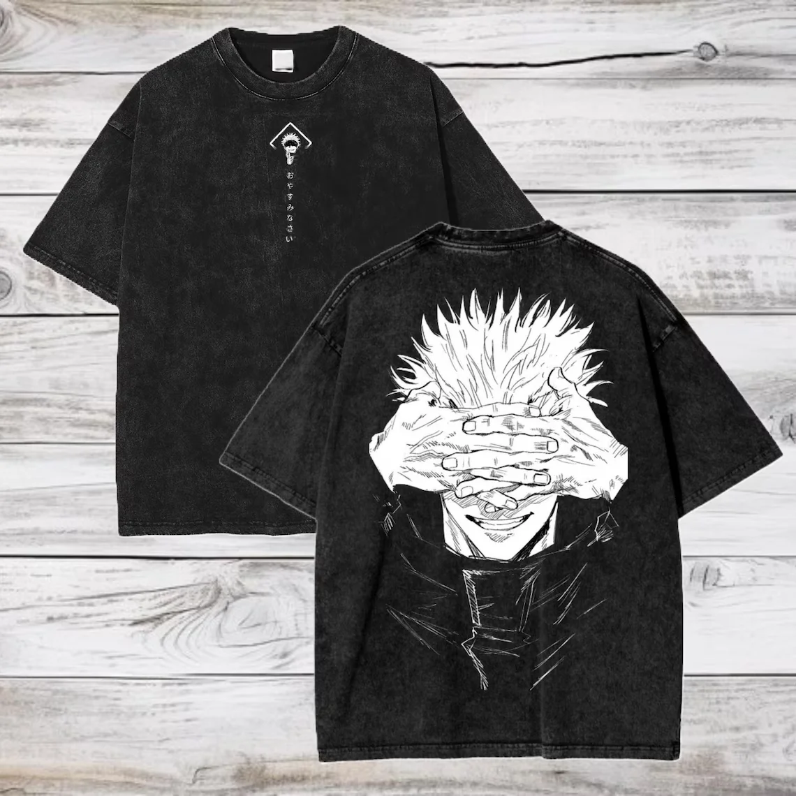 Gojo Satoru Jujutsu Kaisen Vintage Washed Cotton Oversized Tee - Unisex Streetwear Summer Short Sleeve Shirt