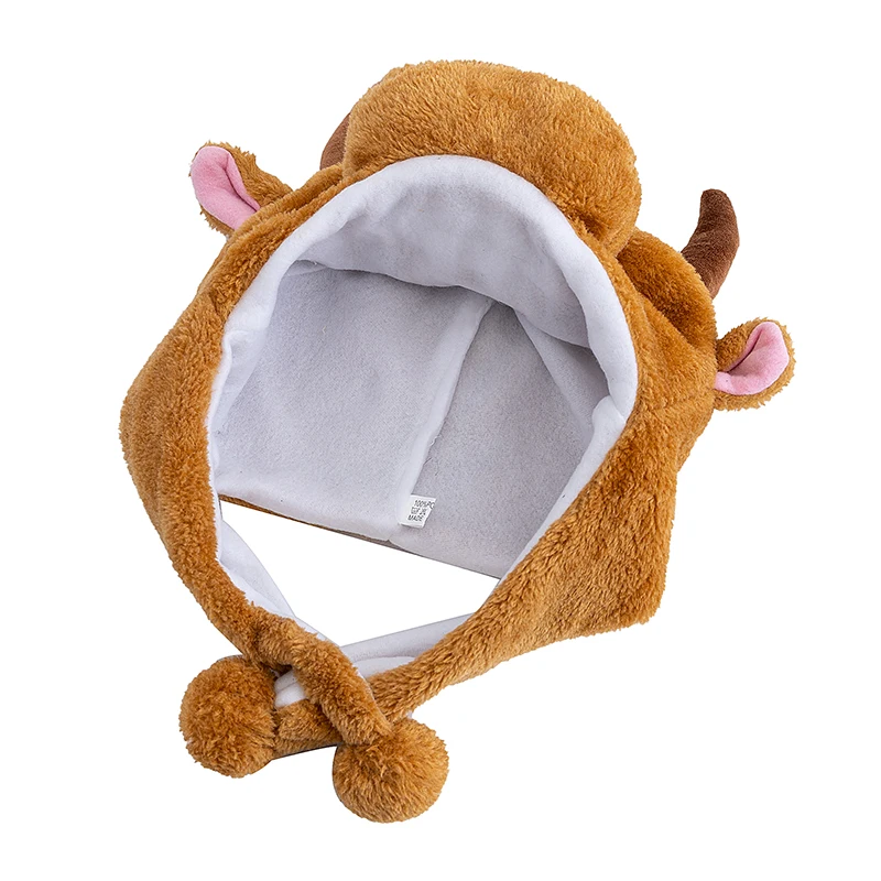 Hot Sale Unisex Funny Bulls Head 3D Animal Style Decorative Hat Winter Cap For Men Women Plush Fur Lovely Family Hat