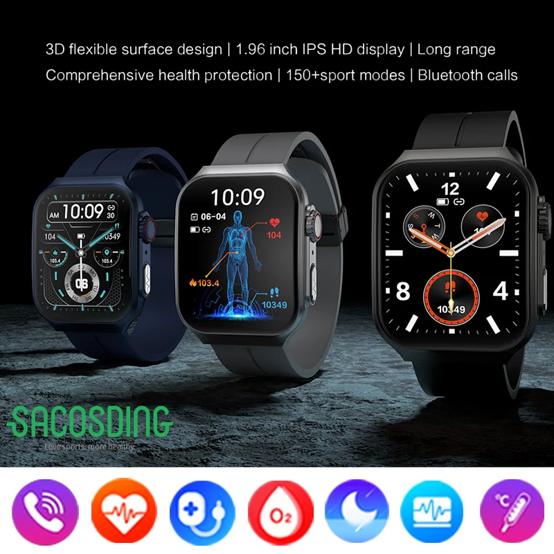 

Новинка 2023, умные часы с 3D изогнутым экраном, Bluetooth, звонки, здоровье, ЭКГ + ППГ, пульсометр, кровяное давление, умные часы, мужские спортивные