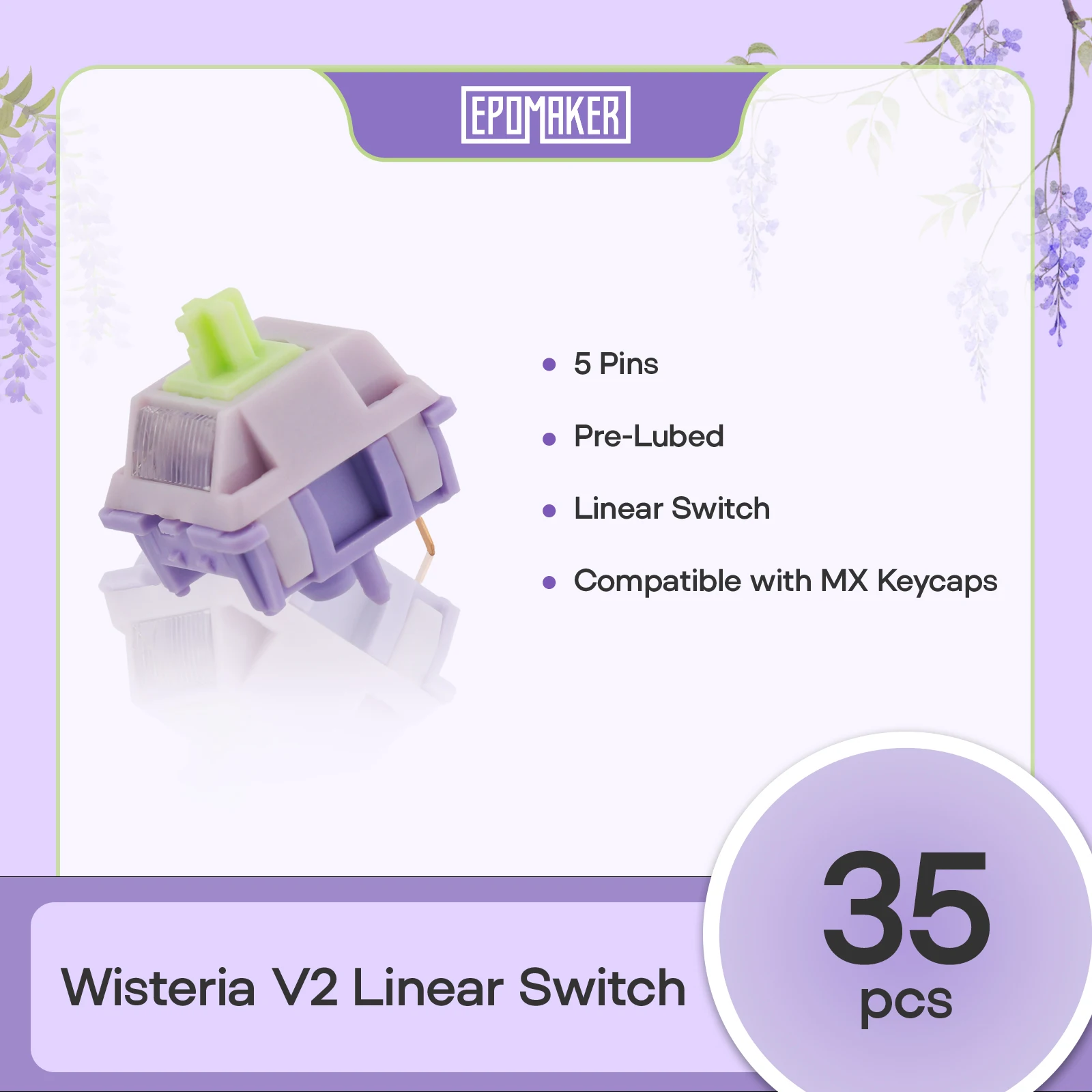 35 Pieces EPOMAKER Wisteria V2 Linear Pre-lubed 5Pin 38gf