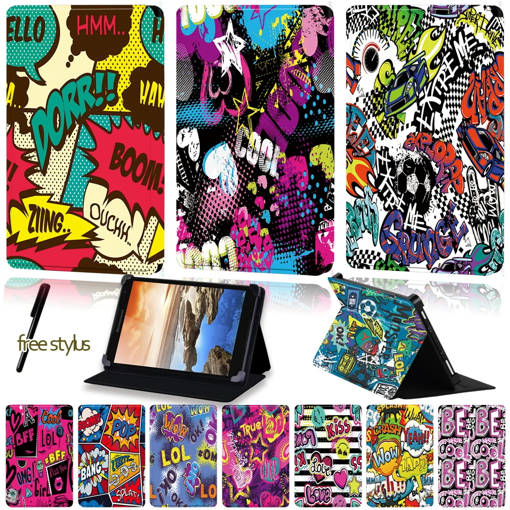 

Universal Tablet Case for Lenovo Tab 8 /Tab A7-30/Tab A7-50/Tab A8-50/Tab S8-50/Yoga Book/Tab 4 Graffiti Art Pattern Stand Cover