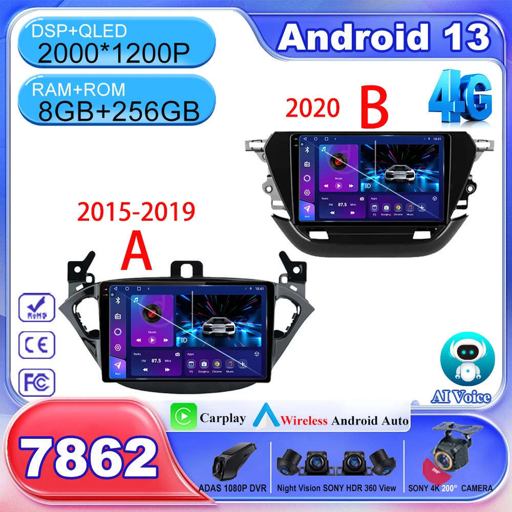 

Android 13 7862 Car DVD Multimedia Player GPS Navigation HDR QLED Screen For Opel Corsa E 2015-2019 Auto Radio Stereo NO 2din BT