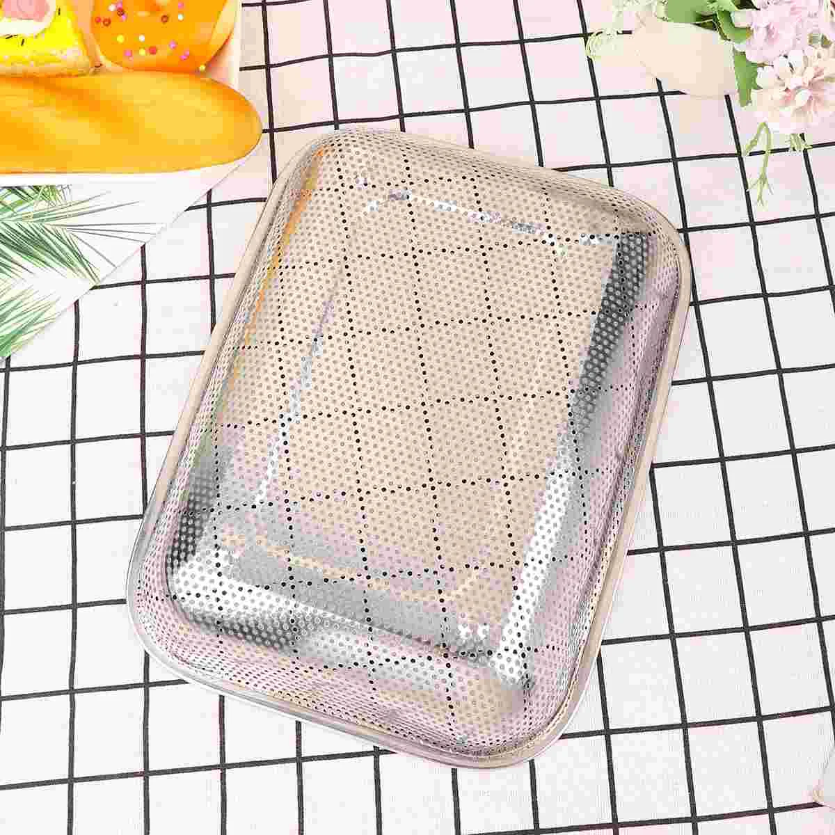

Rectangle Stainless Steel Drain Basket Rice Sieve Fruit and Vegetable Basket Multi-purpose Drain Basket for Kitchen (Silver)