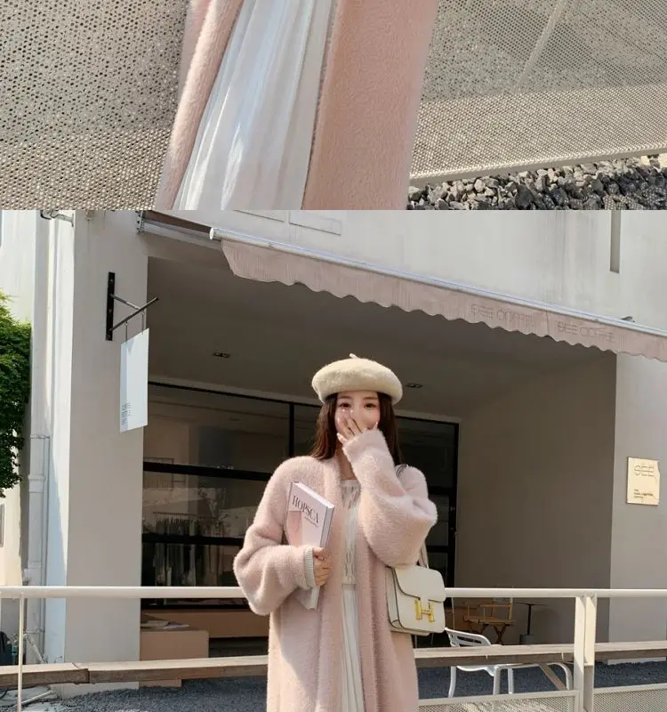 女性のための白いロングカーディガン,ふわふわの服,長袖,カシミアセーター,暖かいヴィンテージコート,韓国スタイル,冬の服,新しい,2022 女性のための白いロングカーディガン,ふわふわニット,長袖