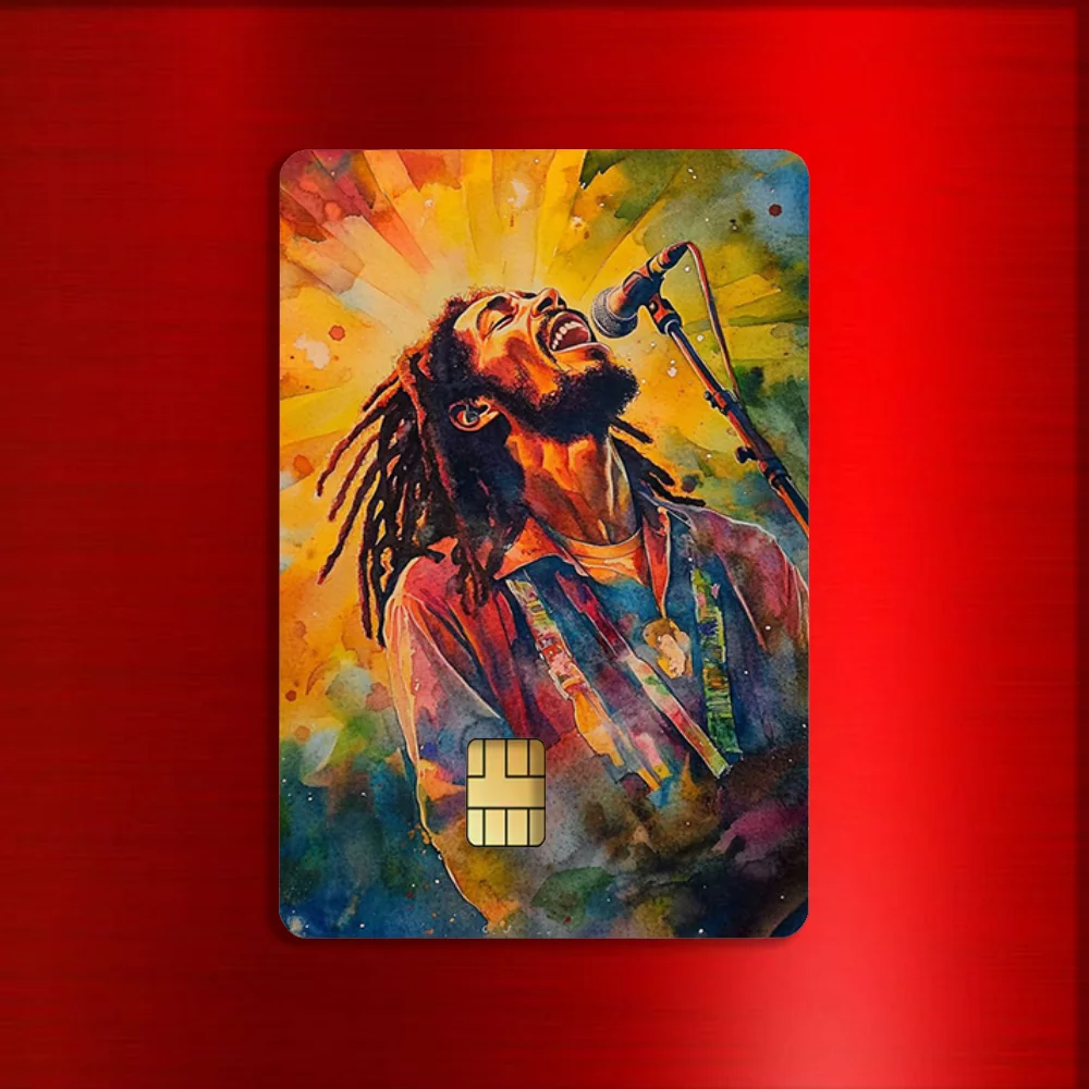 B-Bob Marley Rasta Lion Stickers For Debit Bank Credit Cards Metro Bus Pass Sticker Decoration Cover 4PCS Card Skin