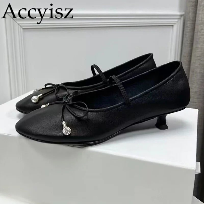 

Women's niche leather retro tassel bow Mary Jane single shoe high heels for spring and summer wear commuting ballet high heels