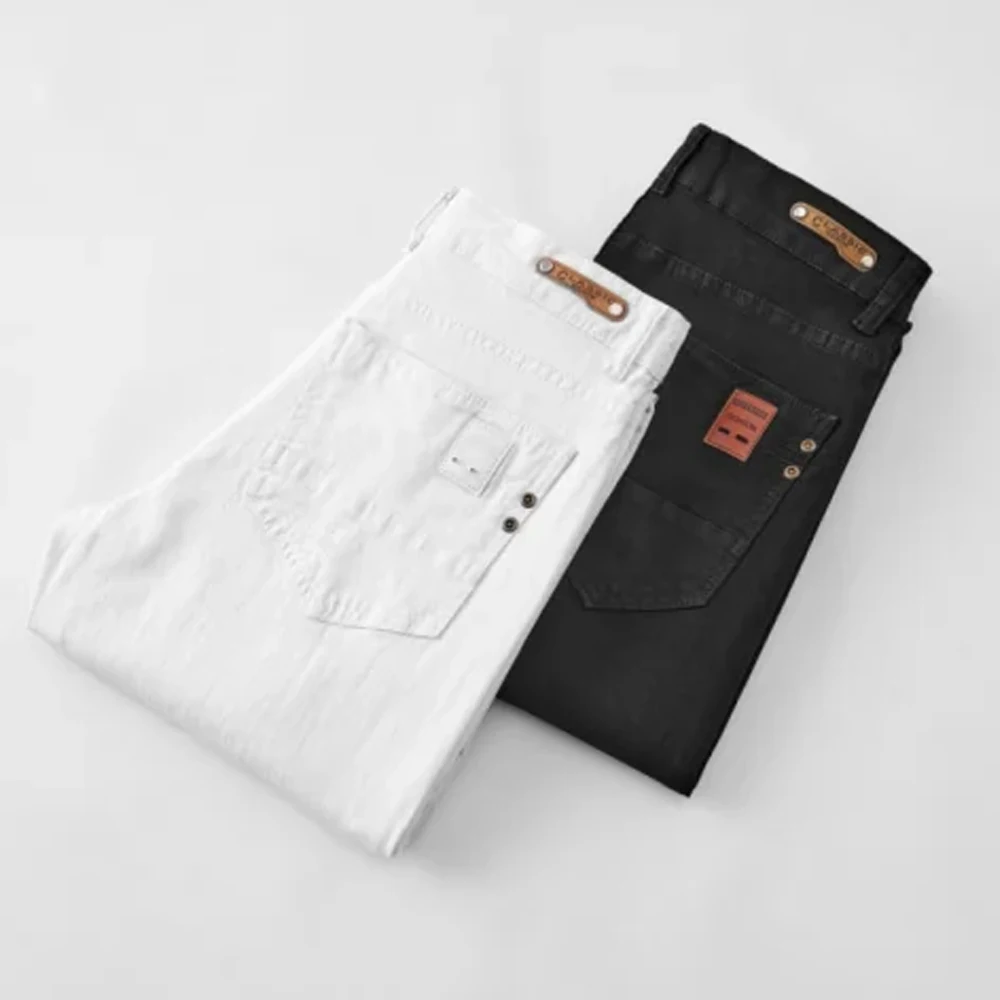 Men Jeans Elasticity Straight Slim Fit Casual Soft Business Classic Stretch Denim Pants