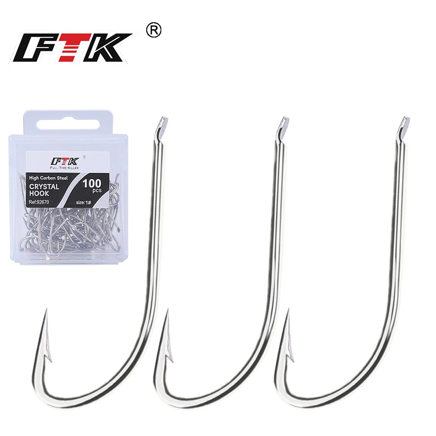 FTK 100Pcs Saltwater Fishing Hook White Color Single Hooks Jig