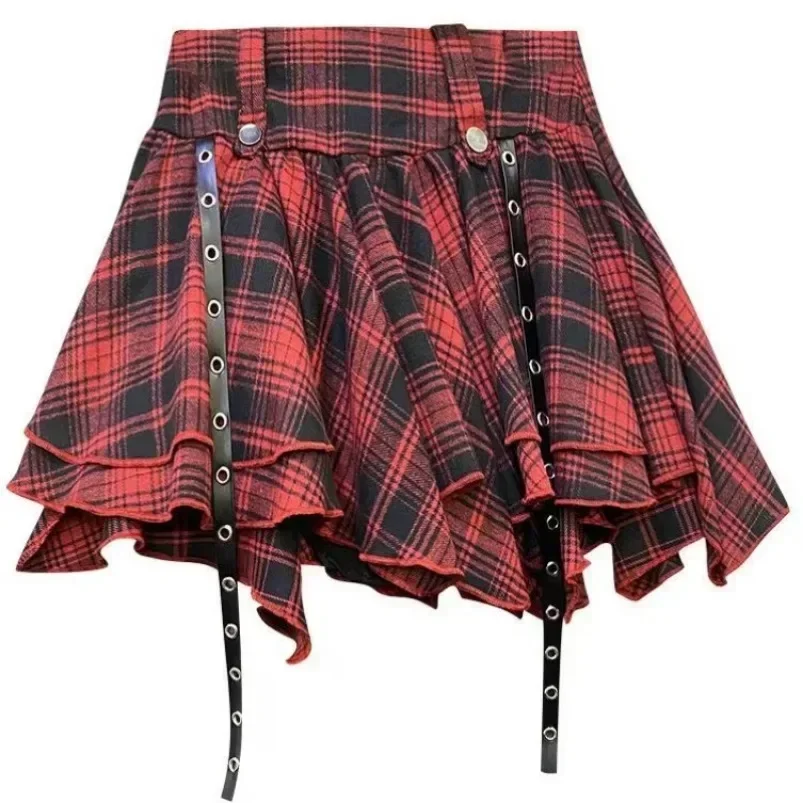 2024 Y2K Women's Clothing Punk Style Irregular Plaid Skirt