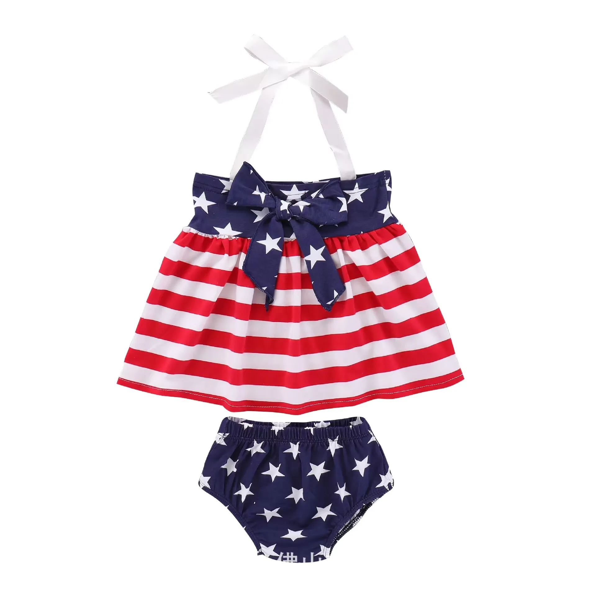 

Toddler Girls Sleeveless Independence Day 4th Of July Star Striped Prints Camisole Tops Bummies Outfits