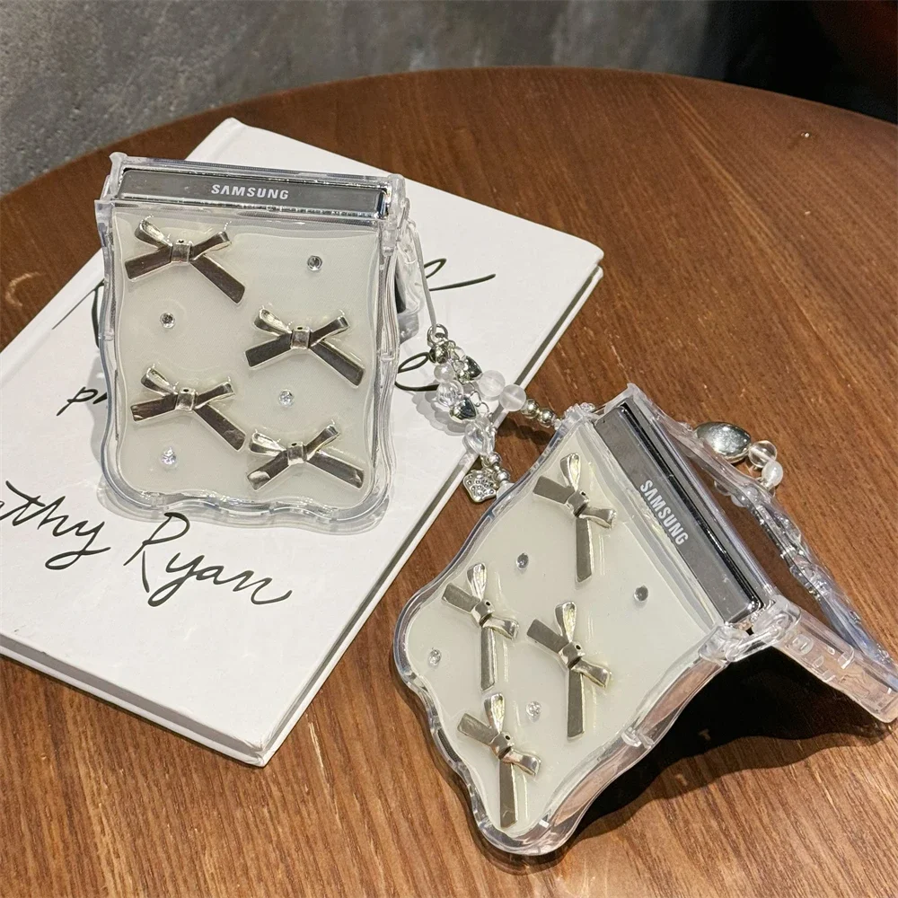 Korea 3D Silver Bowknot Clear Phone Case with Silver Foil Epoxy Shell