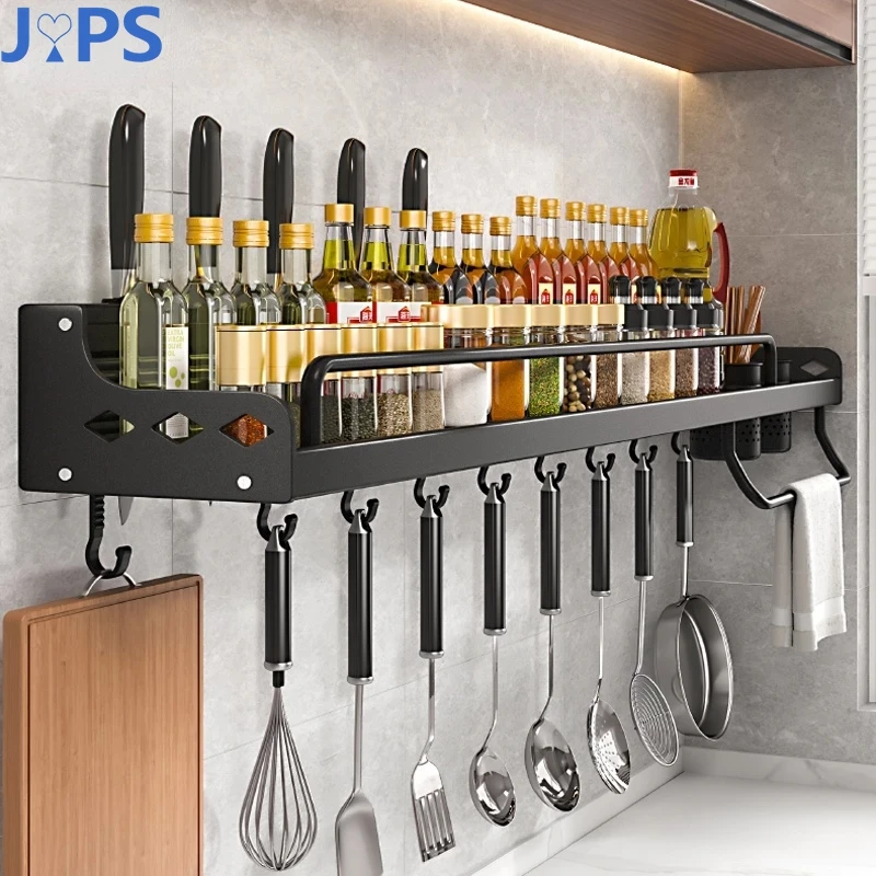 Kitchen Spice Rack Multifunctional Storage Rack Knife Spoon Spice Organizer Aluminum Wallmounted Kitchen Shelf Organizer