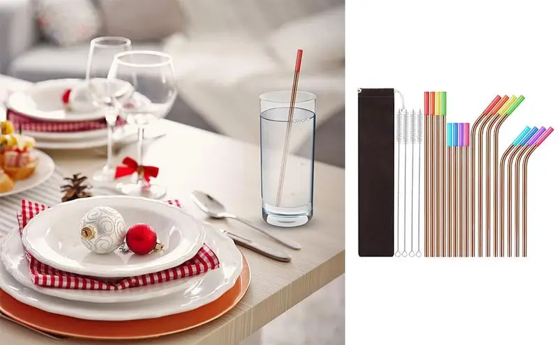 

Travel Reusable Rose Gold Drinking Straws Stainless Steel Colored Metal Straws Drink Creative Tea Coffee Kitchen Straight Tube