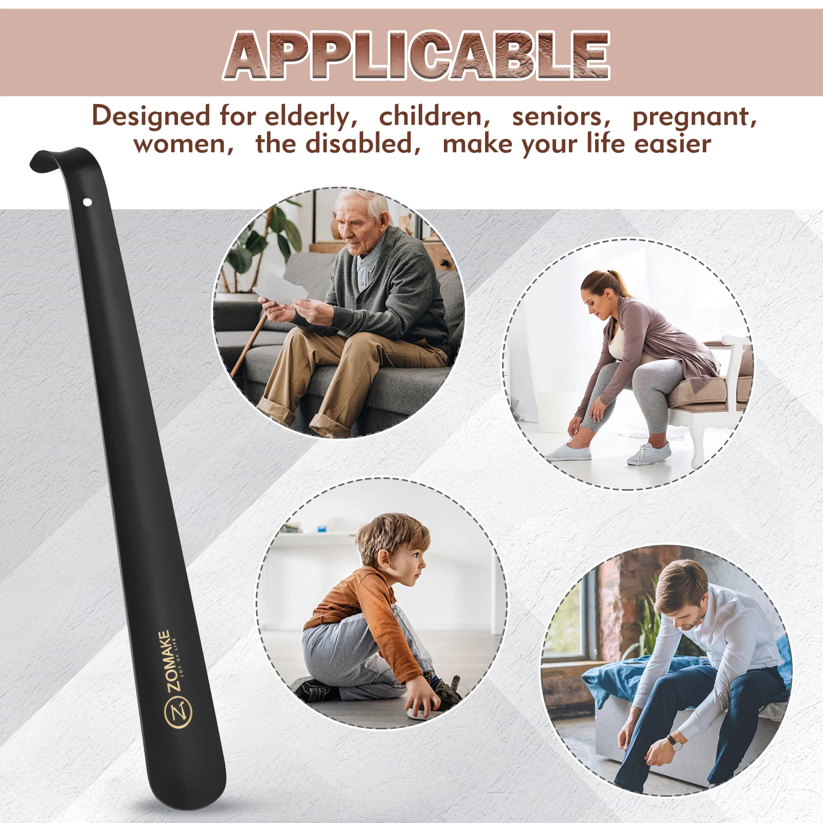 Shoe Horn ZOMAKE Metal Long Handle Shoe Horn 16.5" Shoehorn Helper Boots Flexible Lifter Spoon Professional Aid Tool Shoe Accessories