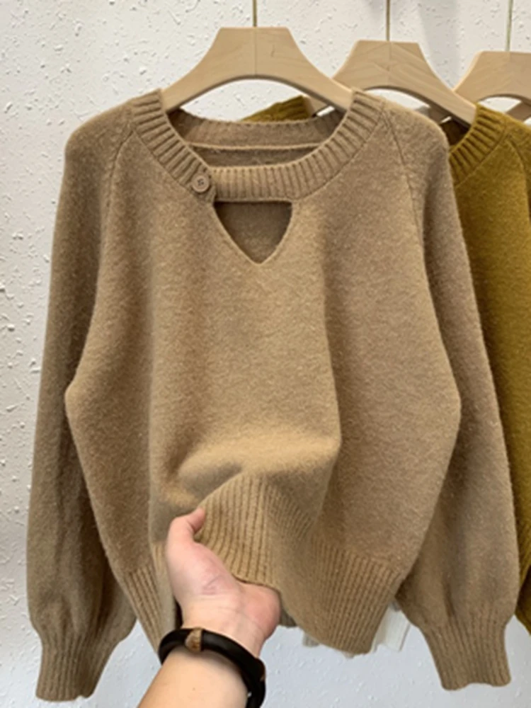 

2024 Autumn Spring Women Knitted Pullovers O Neck Sweater Basic Top Casual Long Sleeve Hollow Out Pullover Warm Sweater R20