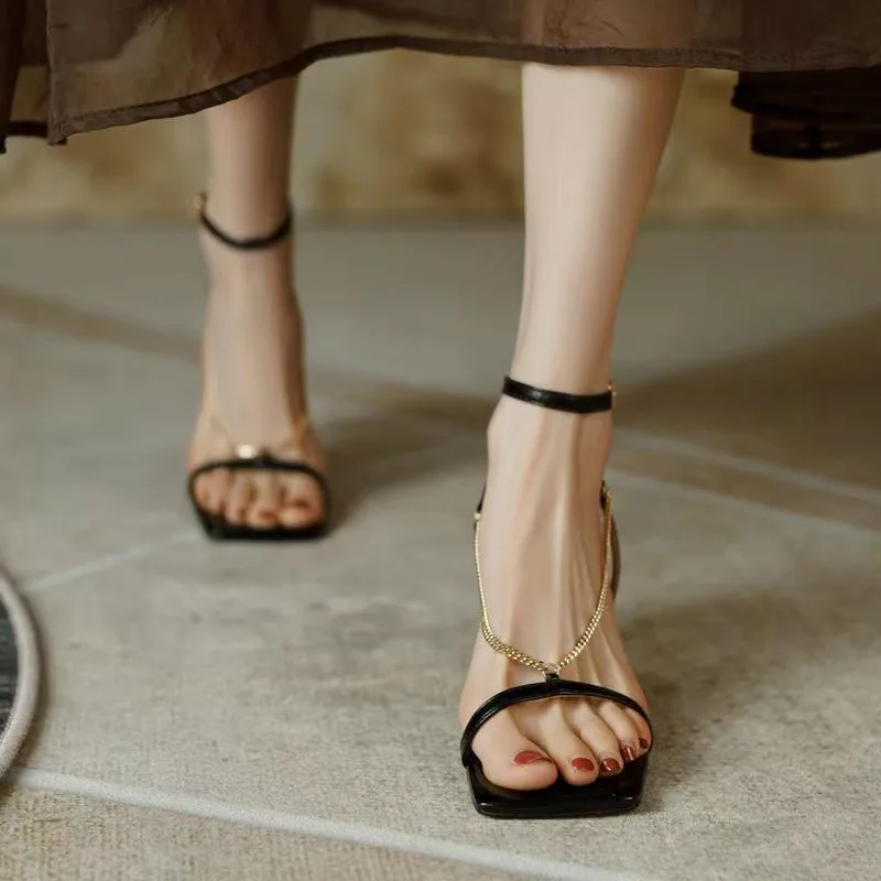 

2023 women's one-line high-heeled shoes women's thin heel versatile sexy summer temperament French elegant high-heeled sandals
