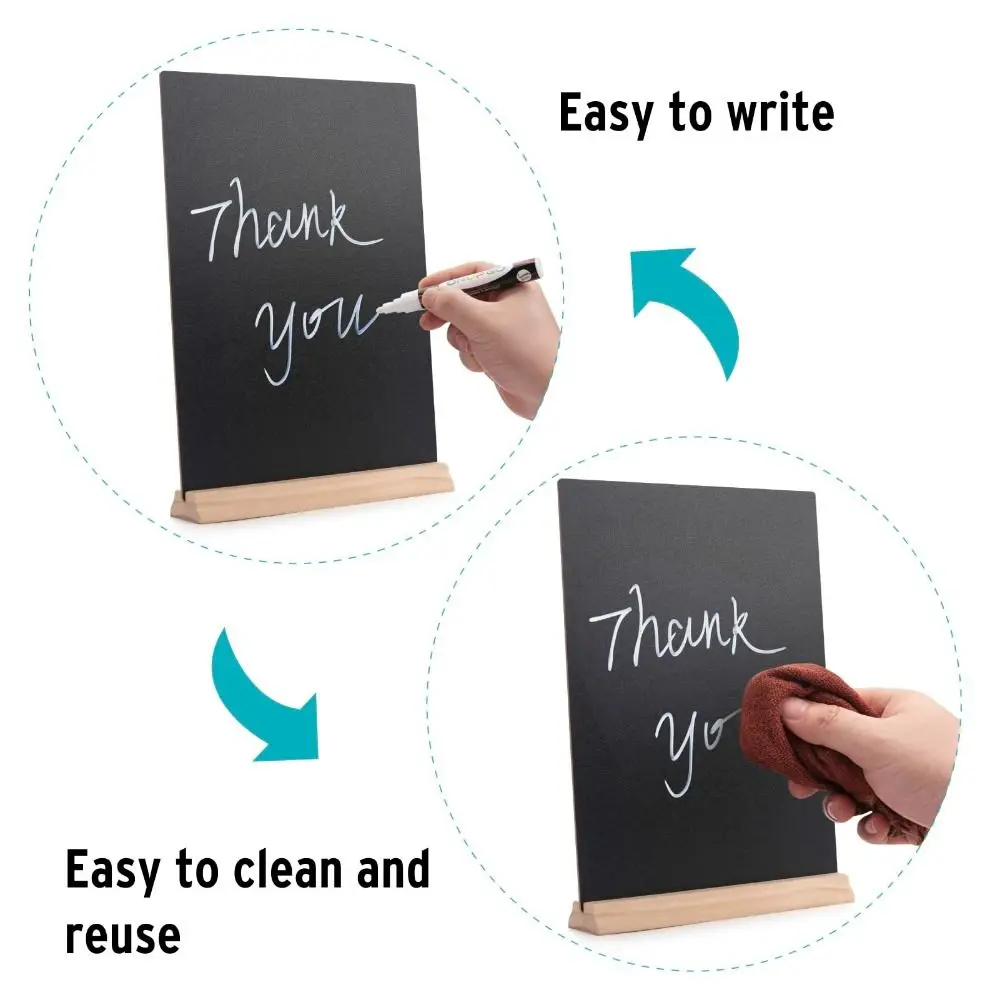 Wooden Blackboard Wooden Chalkboard 4Pc Tabletop Chalkboard Sign with Base Stand Menu Chalk Board Sign Store Food Signs, Message Boards for Party Wedding Restaurant