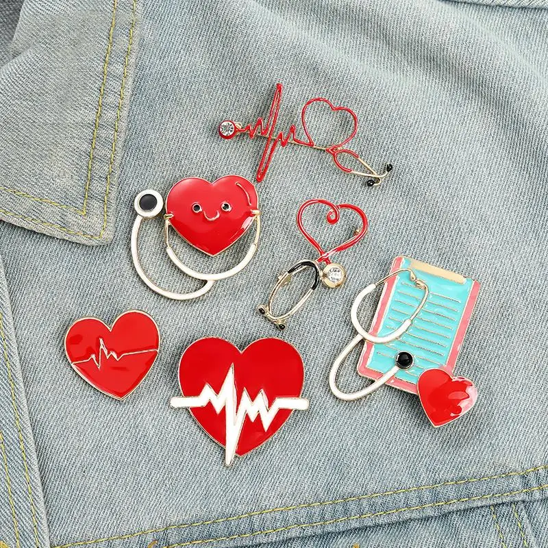 Heartbeat stethoscope enamel pins Custom Electrocardiogram Medical Brooch Lapel Badge Bag Cartoon Jewelry Gift