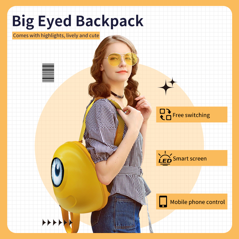 LED Display Travel Backpack For girl Hard Shell Glowing eyes Backpack For woman Mobile operation Intelligent school Bag backpack