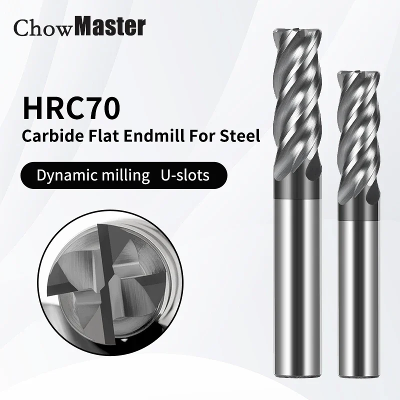 Chowmasater HRC70 A39 Hartmetall-Fräser für Titan-Legierung, 4 Nuten, flache Beschichtung, Wolframstahl-Schaftfräser, 50–150 mm, für Stahl