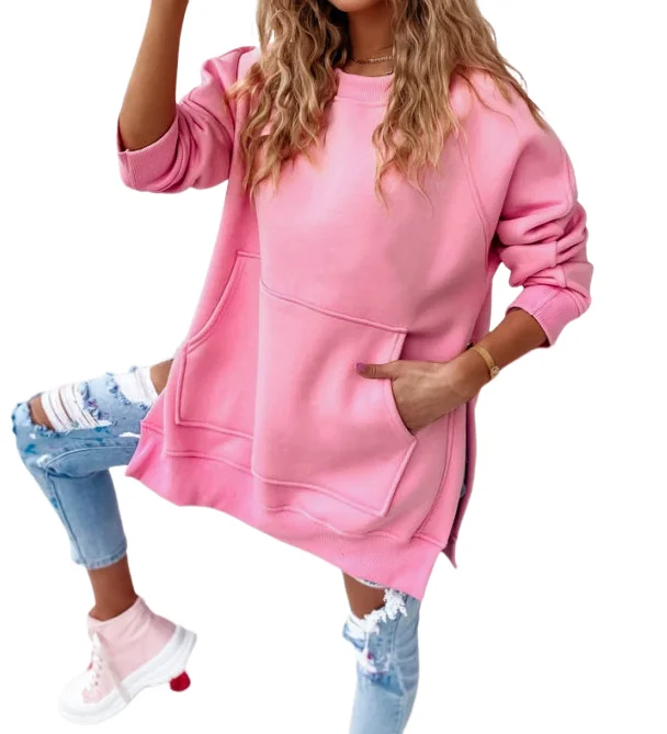 

Women's Pocket Pullover Sweatshirt 2023 Solid Color Loose Long Sleeve Top Sweatshirt Daily Casual Pullover Top Loose Sweatshirt