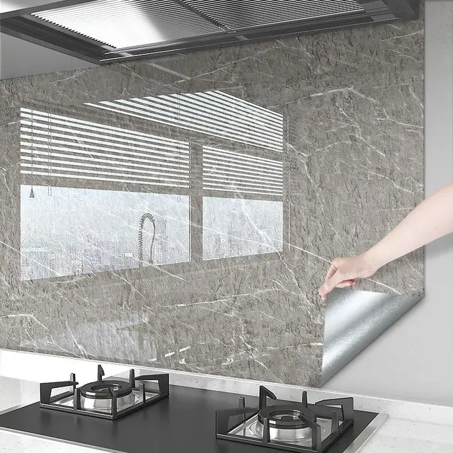 Thick Oil Proof Wall Stickers Waterproof Foil Wallpaper Marble Self Adhesive Removable Contact Paper for Bathroom Decor Kitchen