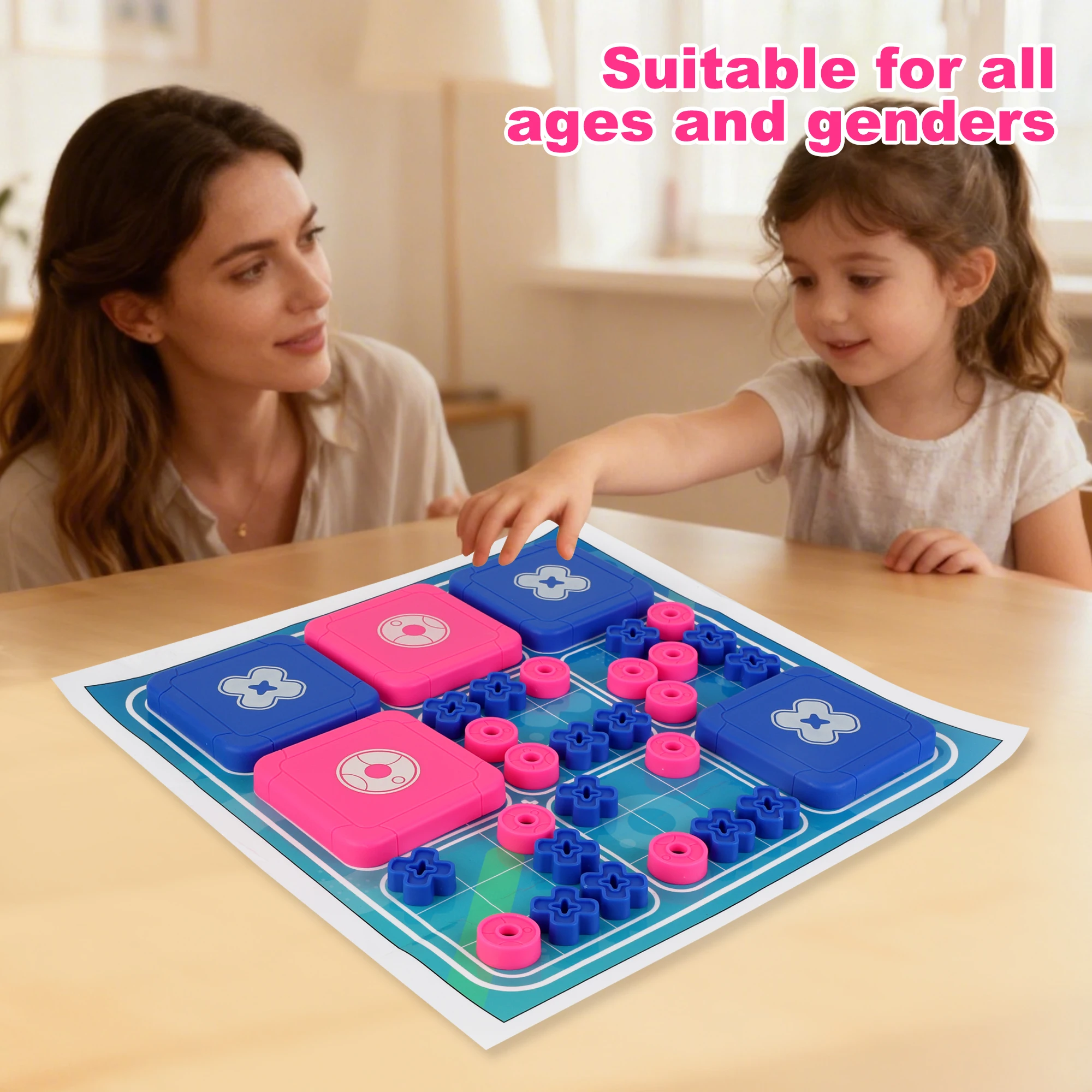 Tic Tac Toe Board Game Family Travel-Friendly Puzzle Game Set Early Education Tabletop Game for Christmas Train Logical Thinking